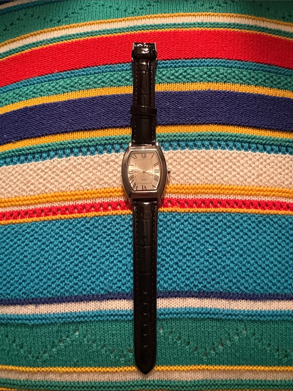 Vintage 2000’s Quartz Silver Case Watch with Black Faux Leather Strap NWOT